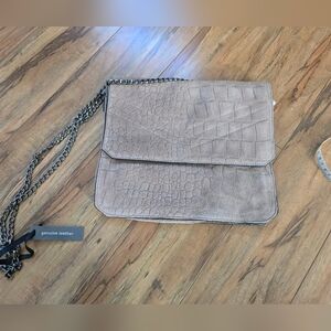 Urbancode London Suede Leather Croc Crossbody Taupe